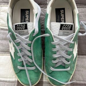 Golden Goose Green and White Sneakers